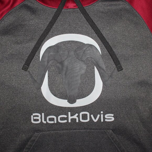 Black Ovis Pull Over Hoodie -Charcoal/Red - Size L - Picture 3 of 9